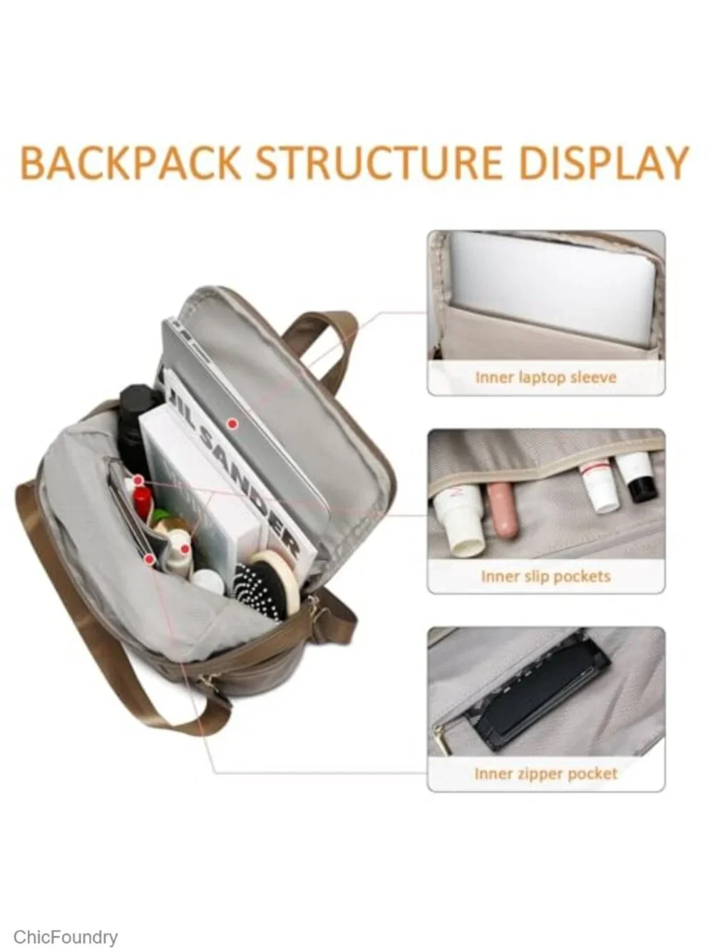 Faux Leather Multi-Pocket Travel Backpack for Women Laptop Daypack